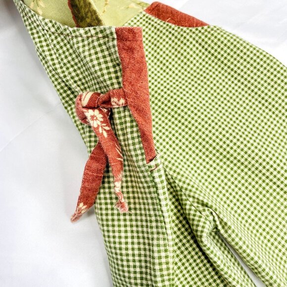 Vintage Boho Neutral Gingham Green Floral Cropped Overalls Romper Small / 5 - 6 - Picture 13 of 14
